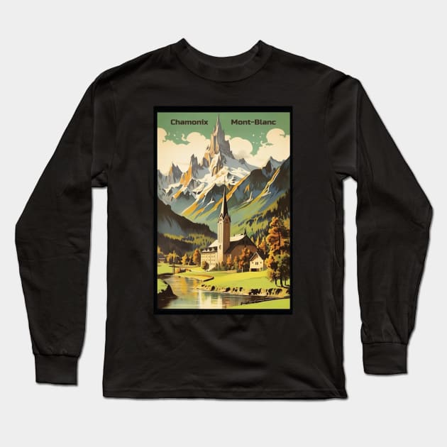 Chamonix, Mont Blan, Ski Poster Long Sleeve T-Shirt by BokeeLee